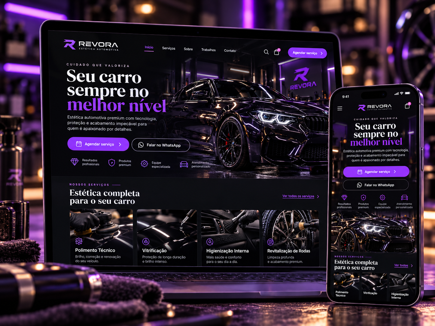 Exemplo de site para oficina e estética automotiva
