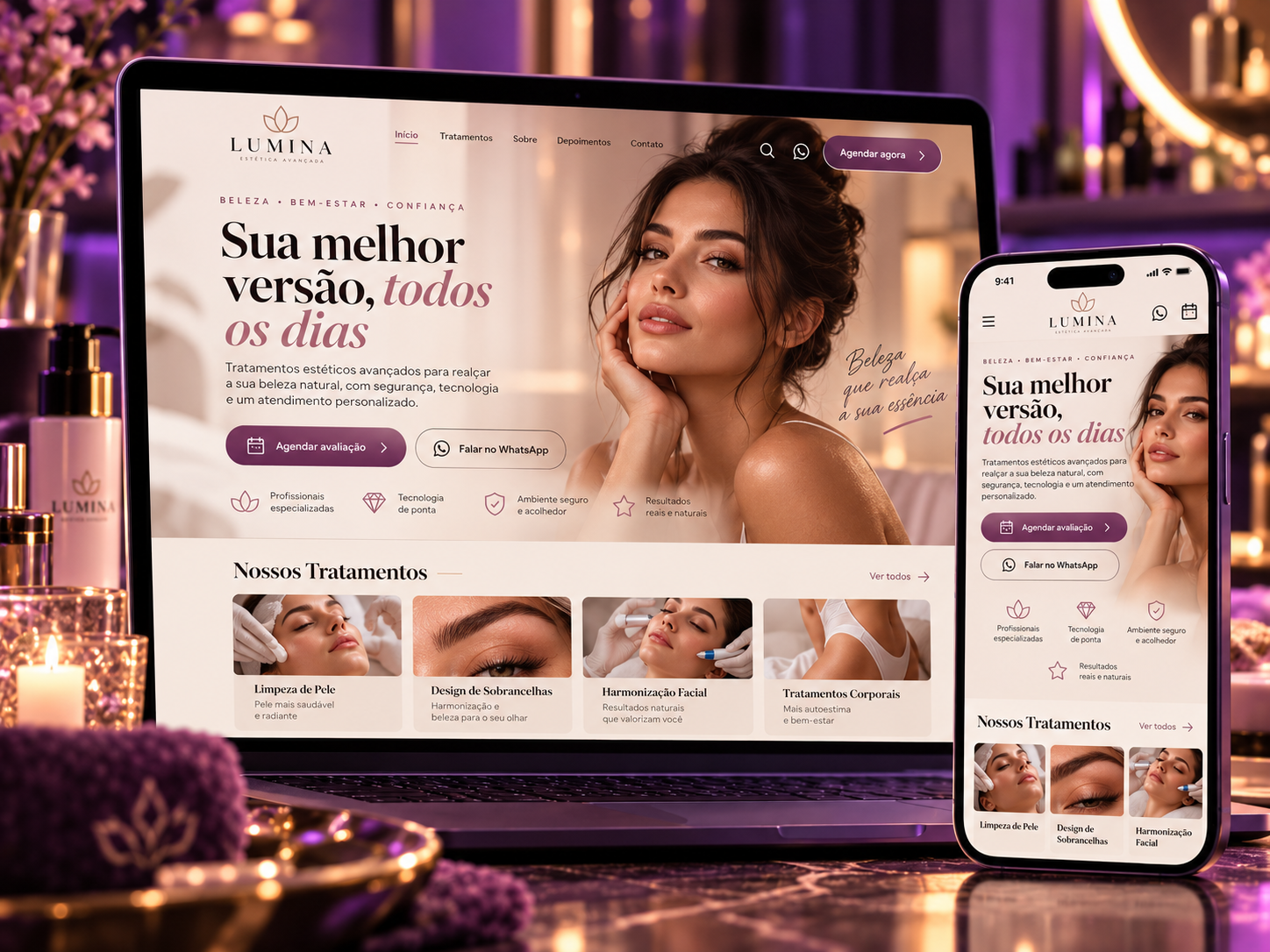 Exemplo de site para clínica, salão ou estética