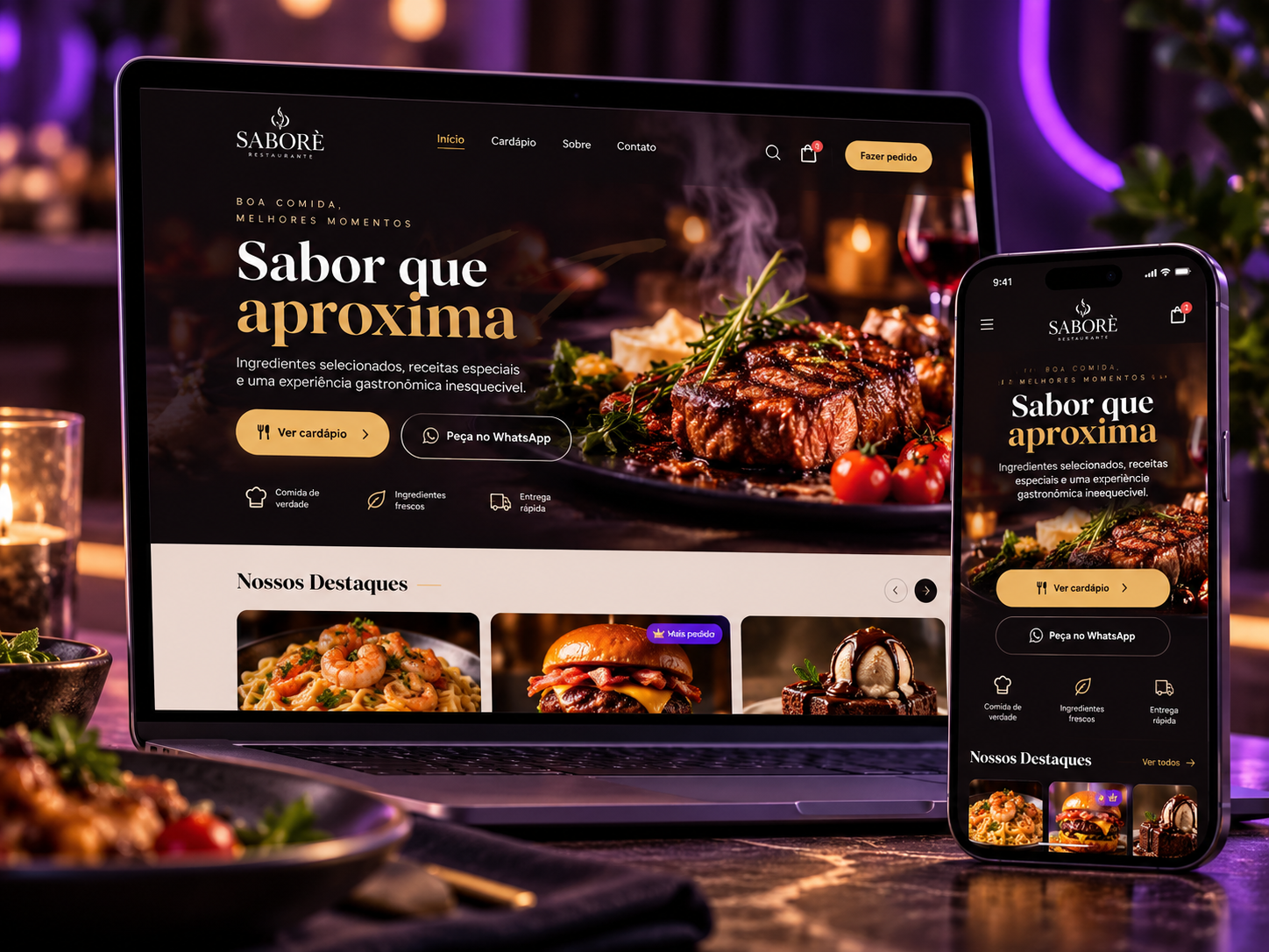 Exemplo de site para restaurante e negócio gastronômico